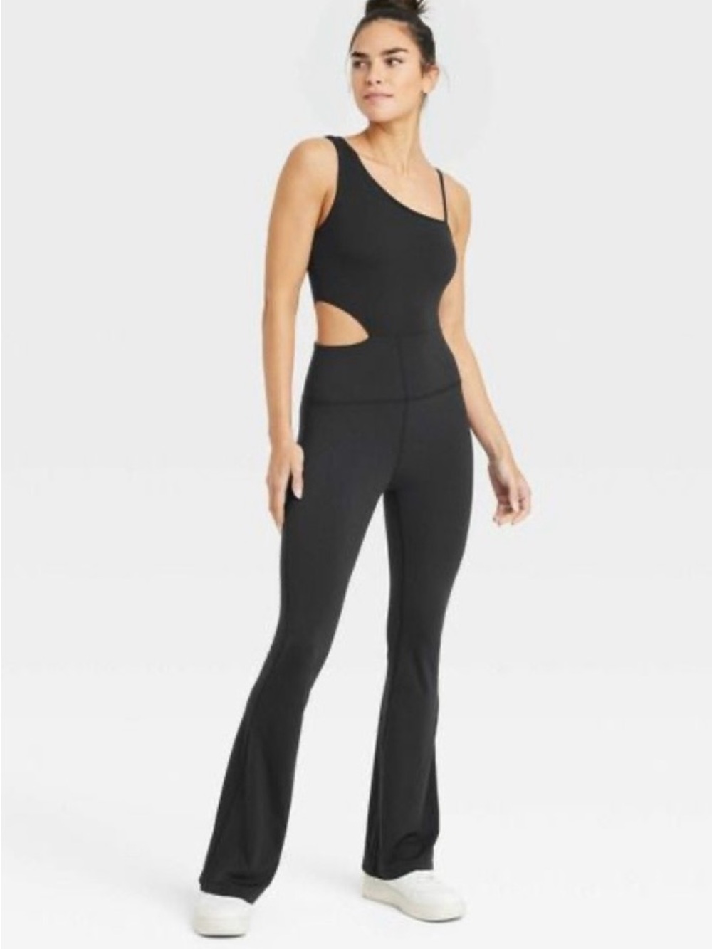 JoyLab Black One-Shoulder Cutout Flare Jumpsuit